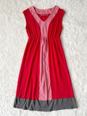 Boden Women Red Pink Jersey V-Neck A-Line Midi Dress US4 Preppy Comfy Classic